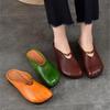 Women's Shoes Genuine Leather Flat Slippers Round Toe Versatile Casual Solid Color Outdoor Slides