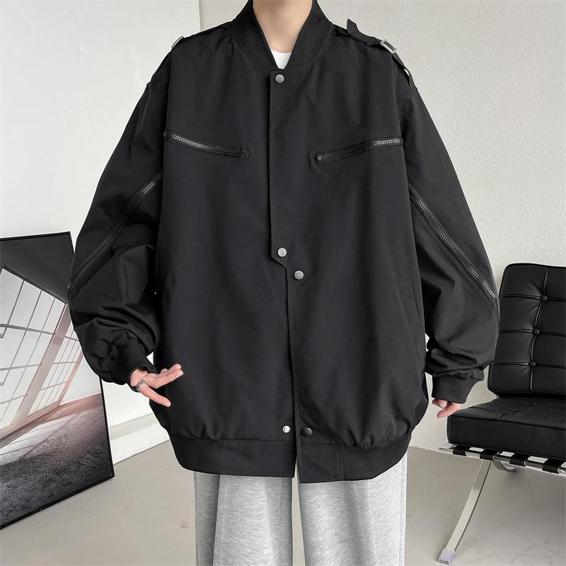 

European and American Hiphop Burgundy Coat Men s Spring American High Street Vibe Style Bomber Jacket Baseball Uniform M чёрный