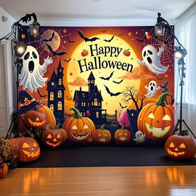 Halloween Fotografie Hintergrund Spinnennetz Kürbis Mond Süßes oder Saures Kind Happy Halloween Party Deko Polyester Hintergründe Requisiten