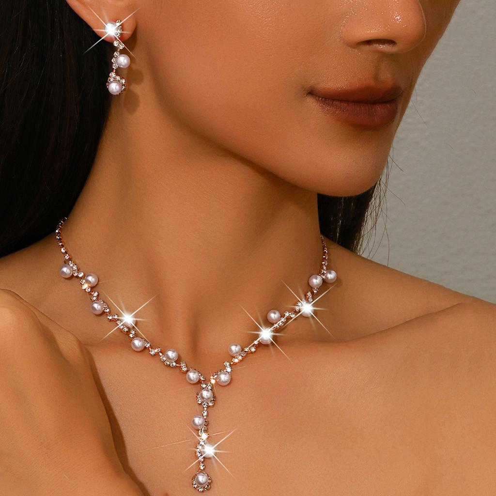 3/4pcs Sweet Elegant Style Imitation Zircon Inlaid Women's Necklace Earrings Bracelet Set Wedding Party Dress Fashion Accessories