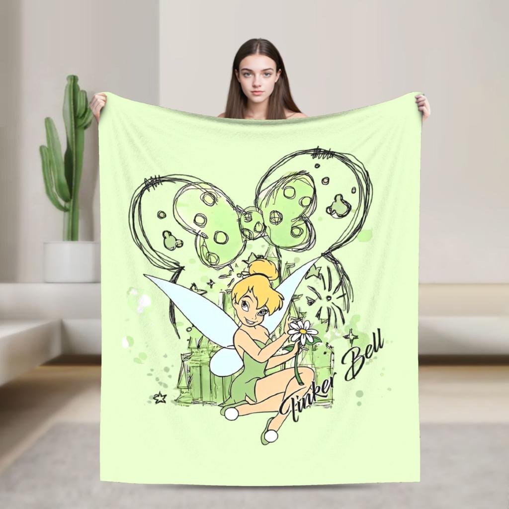 Tinker Bell Cartoon Knitted Blankets Velvet Animated Fantasy Film Super Soft Throw Blankets for Bedroom Sofa Bedspread