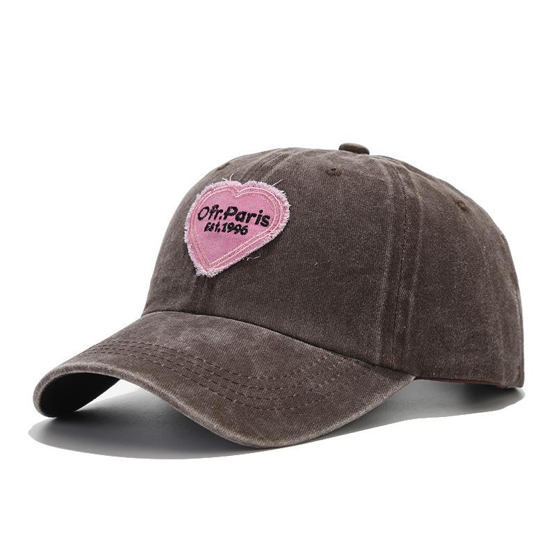 Korean hat women's fashion autumn and winter love embroidery washed baseball cap pink cap retro couple visor