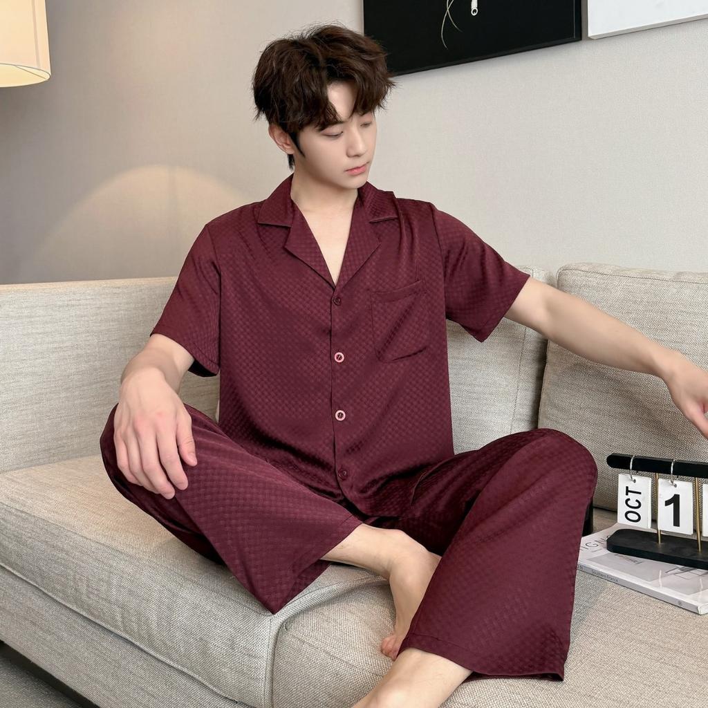 Ice Silk Pajamas Men's Chinese New Year Summer Long Short-sleeved Loose High-end Printed Loungewear Can Be Worn Outside