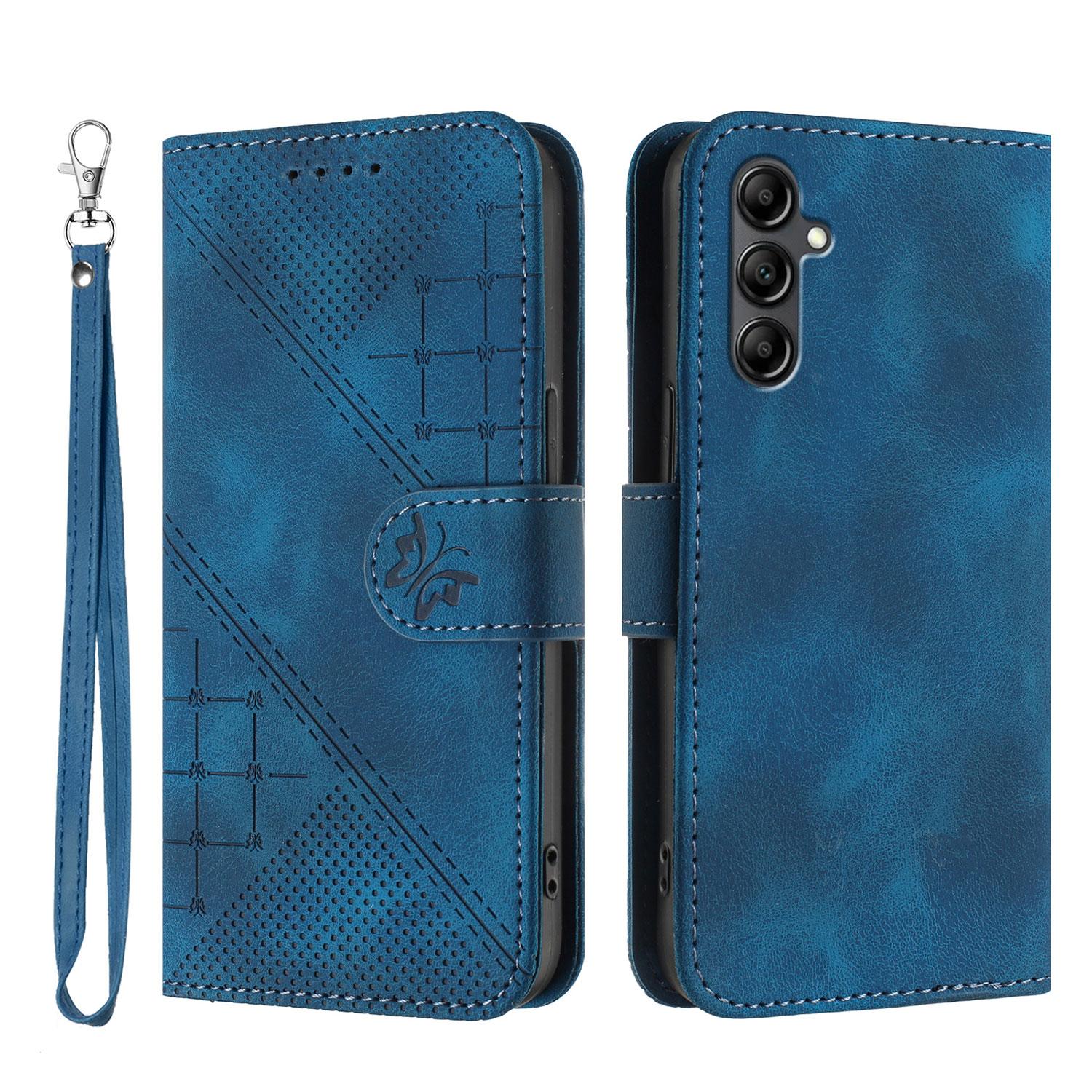

For Samsung Galaxy A16 4G/Galaxy A26 5G/Galaxy A16 5G Leather Wallet Case Butterfly Flower Imprinted Phone Cover with Strap Royal Blue