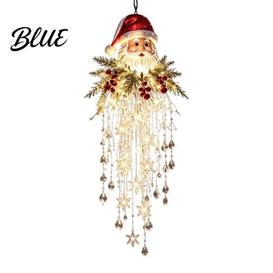 Santa Claus Snowman Decor Crystal Waterfall Christmas Lights, LED Warm White Pendant Festive Yard Decoration Light with Snowflake Droplets,
