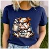 Unisex Damen Baumwolle Hund Kaffee Print T-Shirt Locker Rundhals Lässig Kurzarm Mode Oberteil Kleidung Sommer