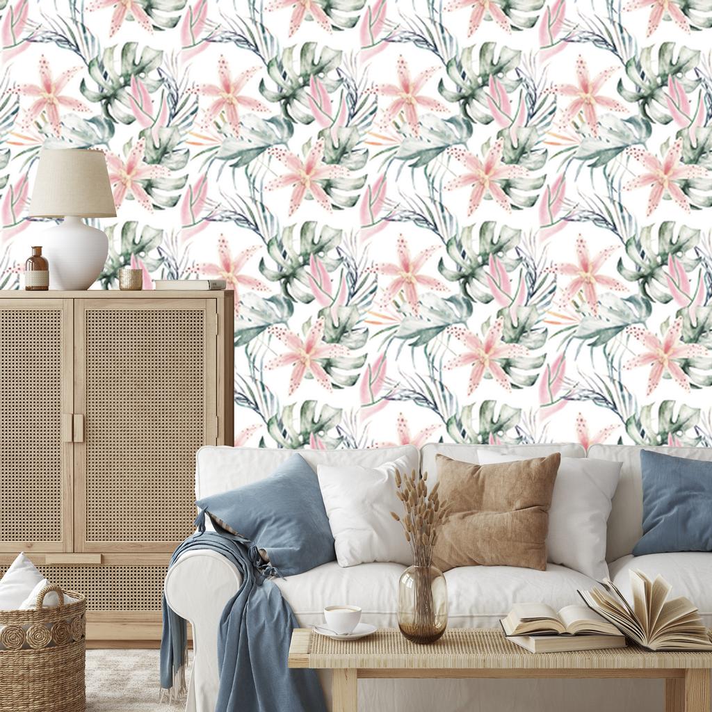 Tropical orchid wallpaper with leaves for living room and bedroom 50x1000