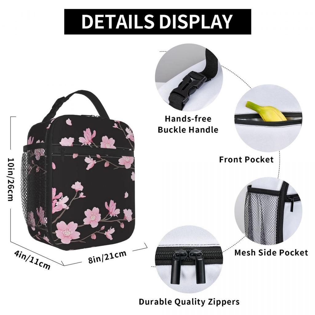 Cherry Blossom Flower Plant Insulated Lunch Bag for Women Office Cooler Thermal Food Box Tote Leakproof Lunch Boxes Container