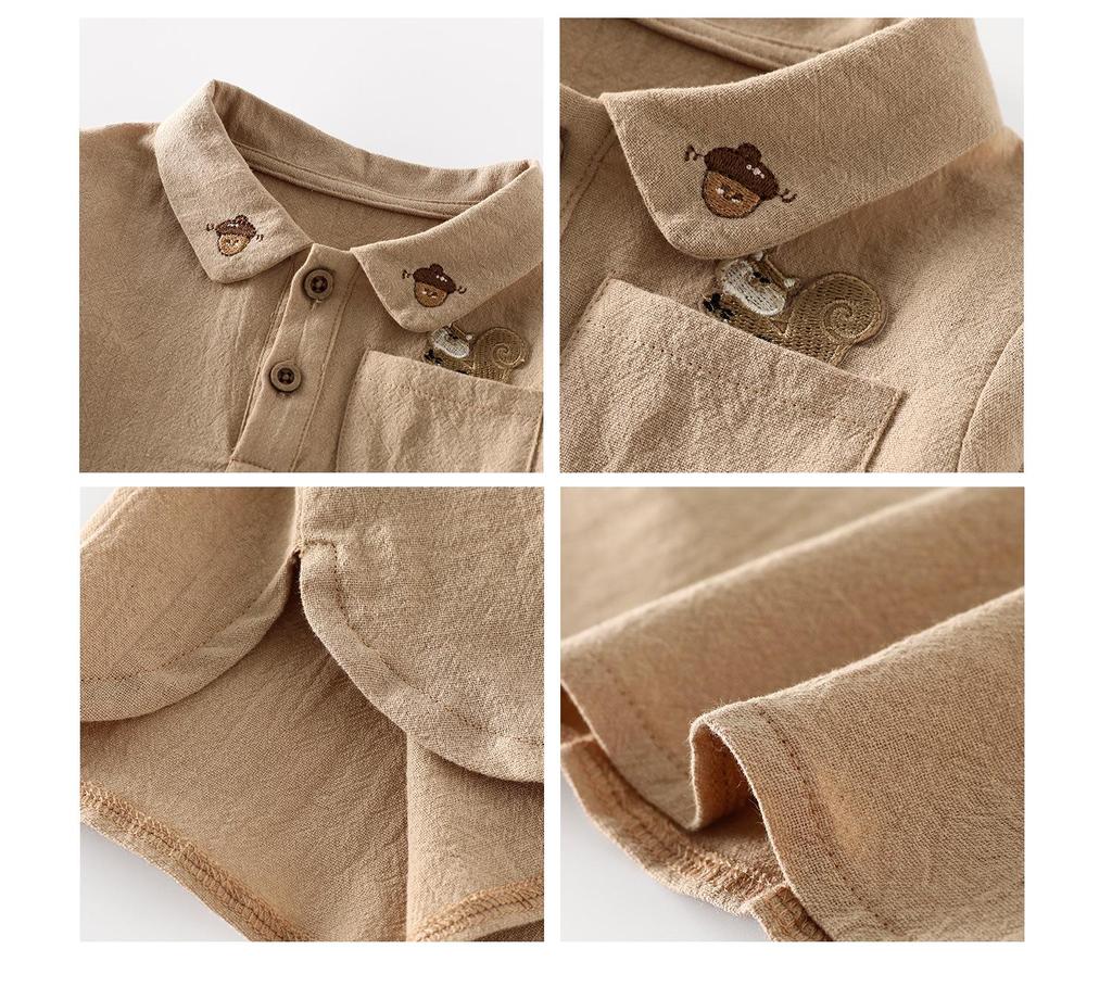 New Autumn 2025 Boys' Embroidered Squirrel Shirt: Stylish Korean-Style Top for Kids