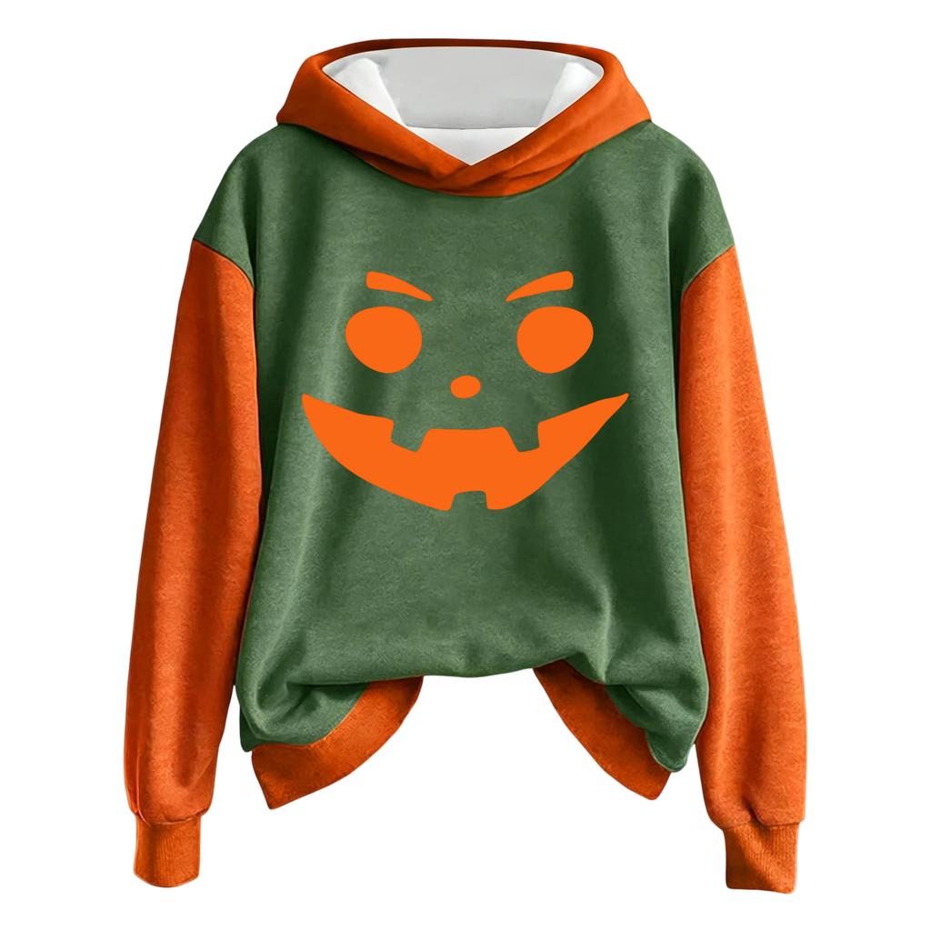 Women's Halloween Print Hoodie Sweatshirt Long Sleeve Pullover with Drawstring