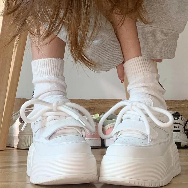 Women Sneakers  Fashion Breathble Vulcanized Shoes Pu Leather Platform Shoes White Lace Up Casual Shoes Zapatos Mujer
