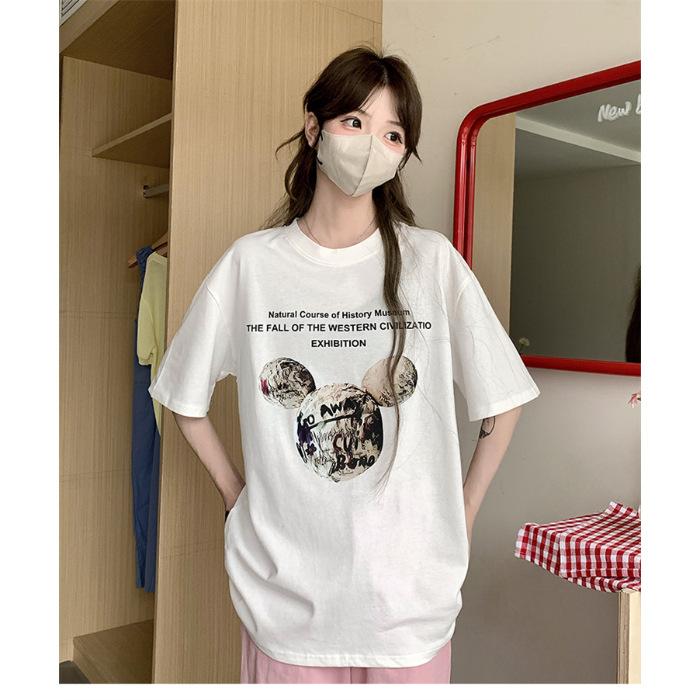 

Белая футболка с принтом, женская летняя новая свободная футболка с коротким рукавом, ns из чистого хлопка, универсальная футболка с круглым вырезом S