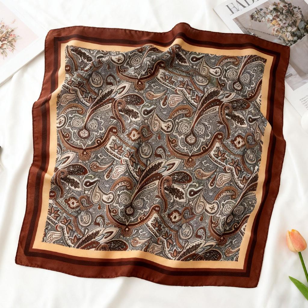 Korean version of solid color big red small square scarf women's plain color spring and autumn warm silk scarf versatile professional scarf decorative