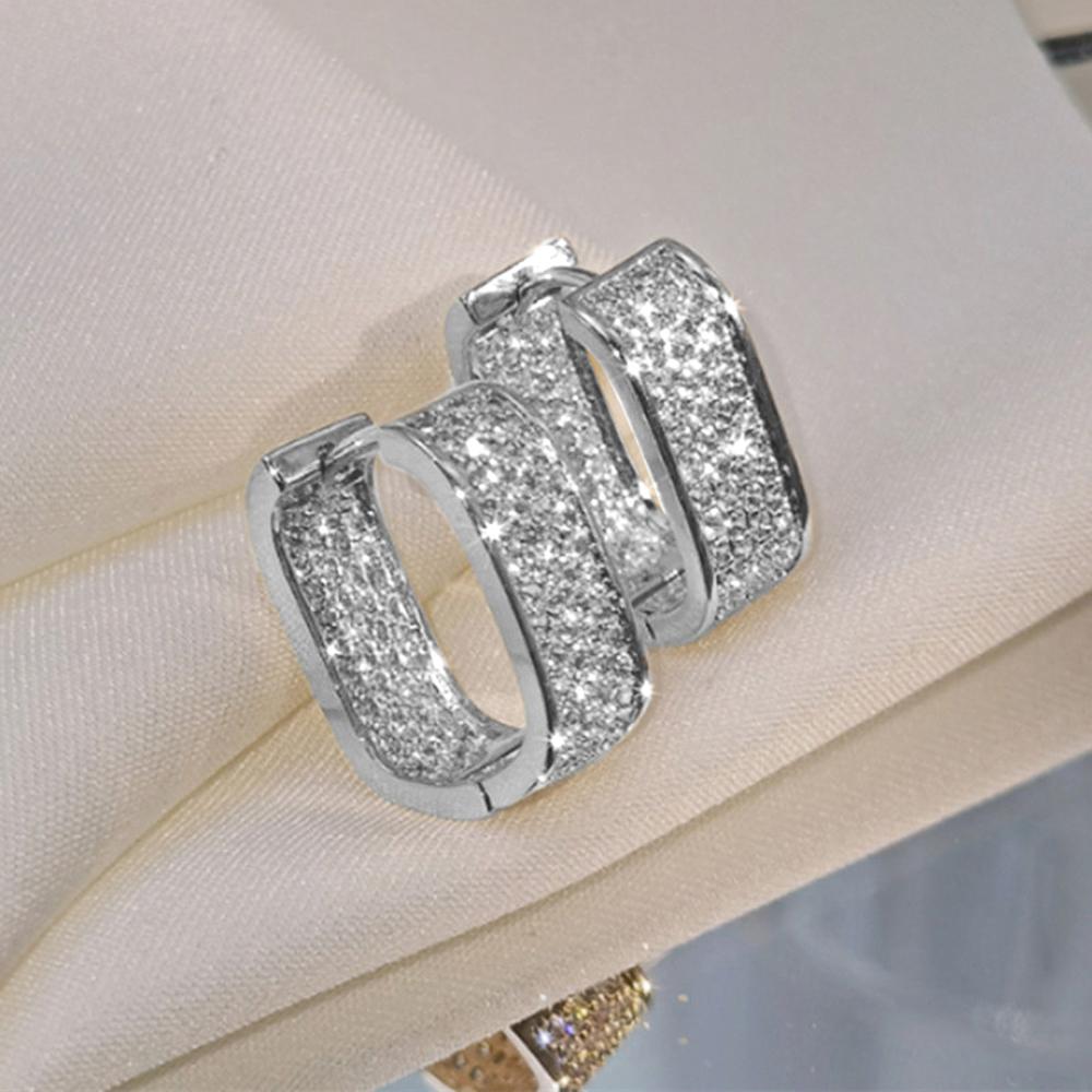 Bling Bling CZ Hoop Earrings for Women Luxury Gold Color/Silver Color Fashion Contracted Lady Earrings Drop Ship Jewelry