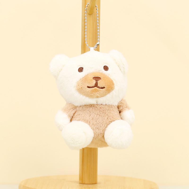 Adorable Plush Keychain Teddy Bear Beige Soft Short Plush Pp Cotton Filling 12cm