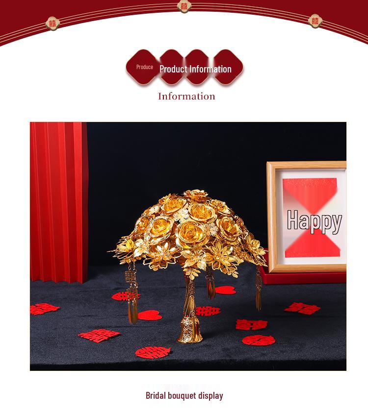 Goldenes Handstrauß DIY-Set: Hochwertiges goldenes Braut- & Brautjungfern-Geschenk für eine chinesische Hochzeit