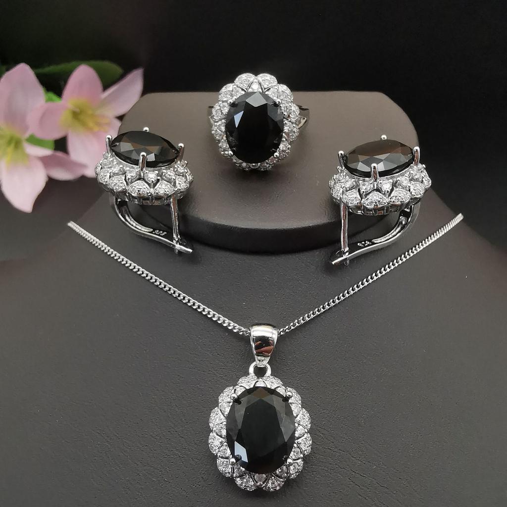 Personalisierter Modeschmuck Platinplattiert Amethyst Zirkon Halskette Ohrringe Ringe