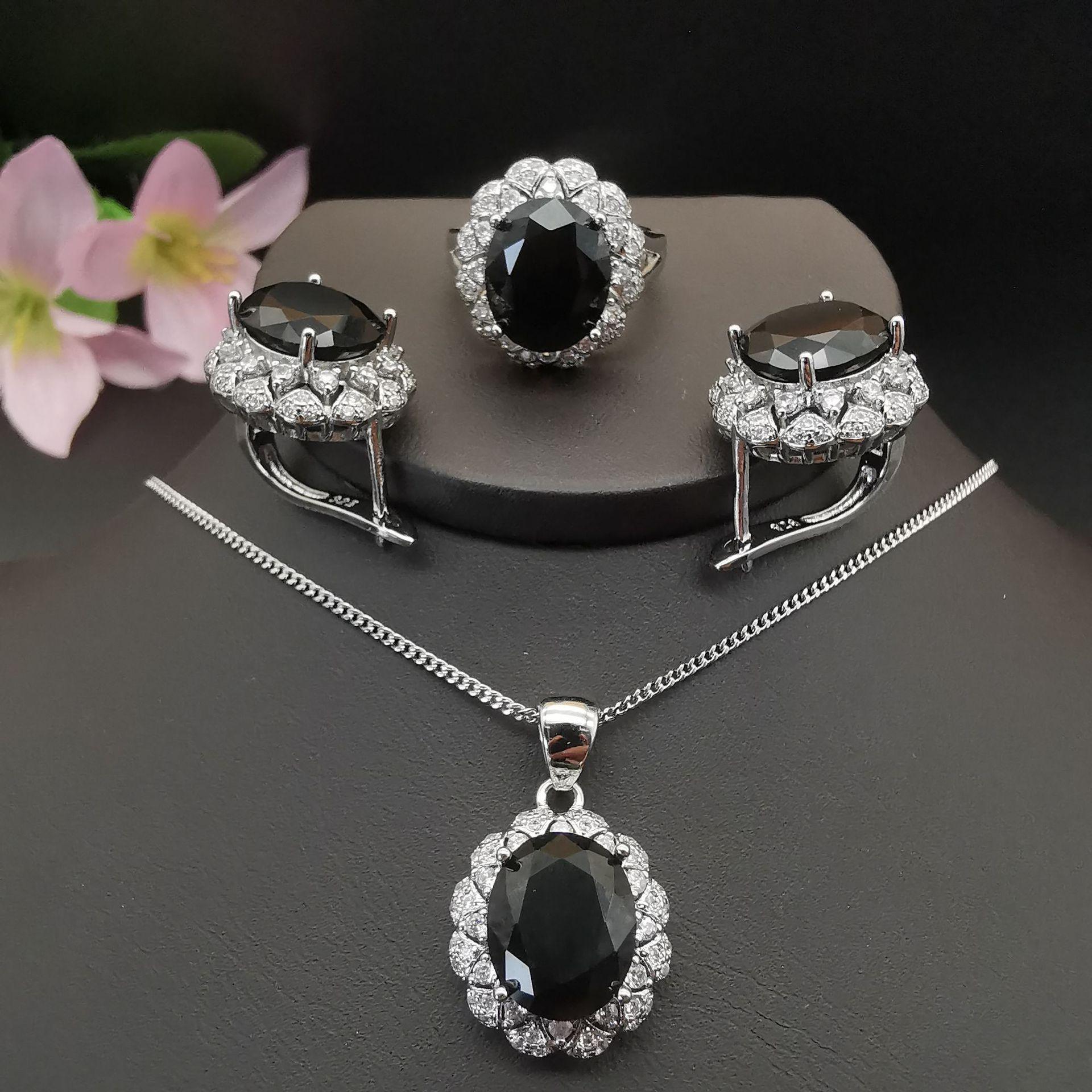 Персонализированные Модные Ювелирные Изделия Платиновое Покрытие Аметист Циркон Ожерелье Серьги Кольца size 10 чёрный