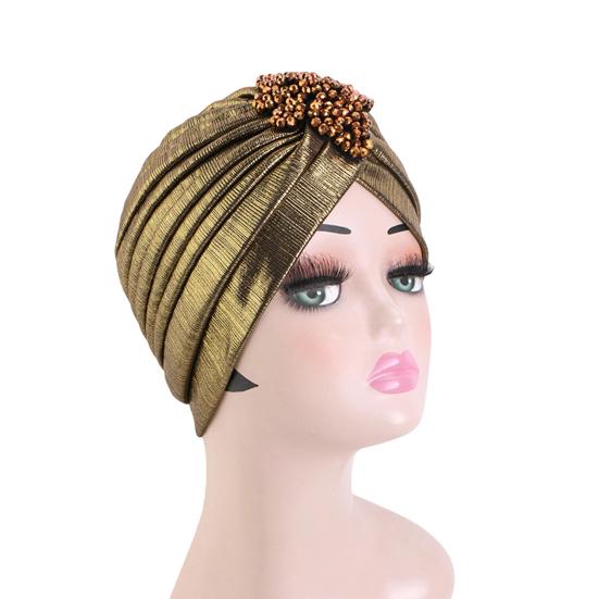 Damer Topphatt Rombus Rhinestones Dekor Plissert Turbanhatt Gullbelagt Pyntet Hatt Elastisk Design Hodeplagg