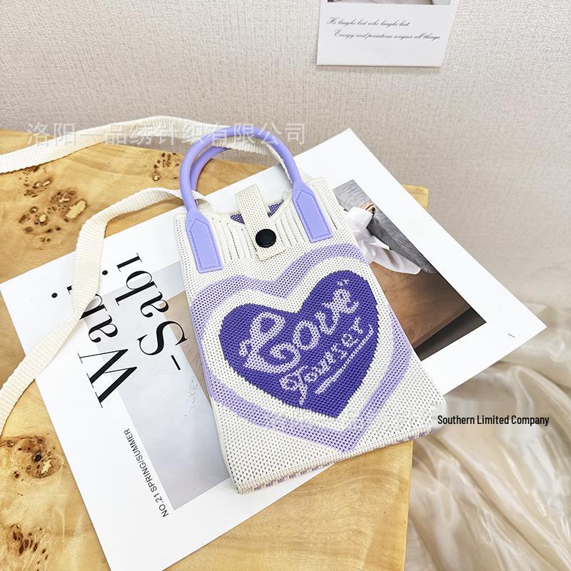 Cute Cartoon Dopamine Knit Crossbody Phone and Coin Bag