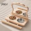 Houten Papegaai Zitstok 1 Set Voederplateau, Vogelkooi met 2 Afneembare Roestvrij Stalen Kooi Bakjes, Houten Stok, Spiegel, Accessoires Parkieten