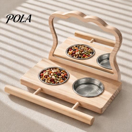 Houten Papegaai Zitstok 1 Set Voederplateau, Vogelkooi met 2 Afneembare Roestvrij Stalen Kooi Bakjes, Houten Stok, Spiegel, Accessoires Parkieten