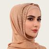 Full Cover Rhinestone Chiffon Scarf Solid Color Breathable Prayer Hijab Crinkle Shawl