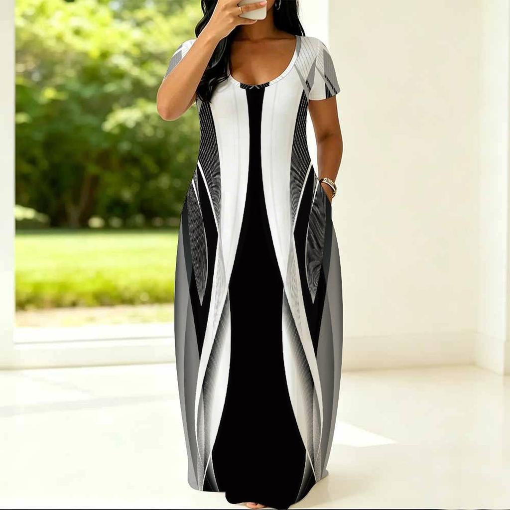 Ladies Plus Size Short Sleeve Crew Neck Dress Summer Soft Daily Tunic