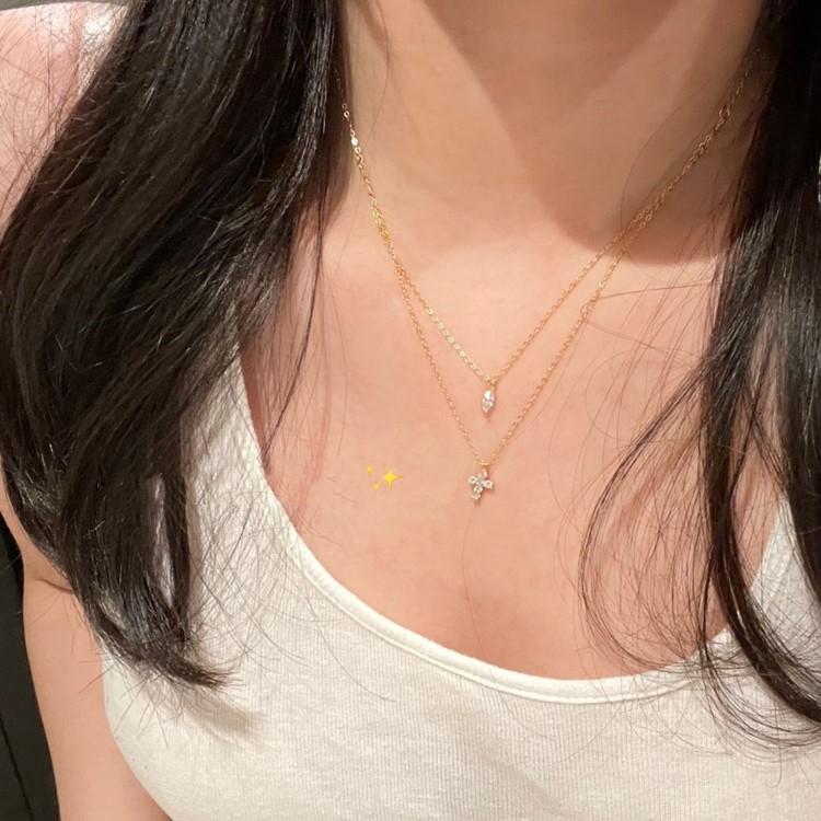 PANJBJ S925 Sterling Silver Korean Personality Glossy Cross Necklace Ladies Simple And Versatile Pendant Chain NecklacePANJBJ