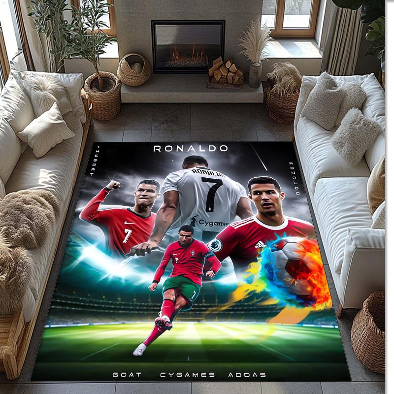 Cristiano Ronaldo Nadrukowany Flanelowy Dywanik Obszarowy Antypoślizgowy Miękki Poliestrowy Dywanik Podłogowy Mata Dekoracyjna do Sypialni Salonu Kanapy