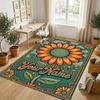Floral Garden Theme Crystal Velvet Rug Personalized Custom Name Text Soft Floor Mat Home Decor