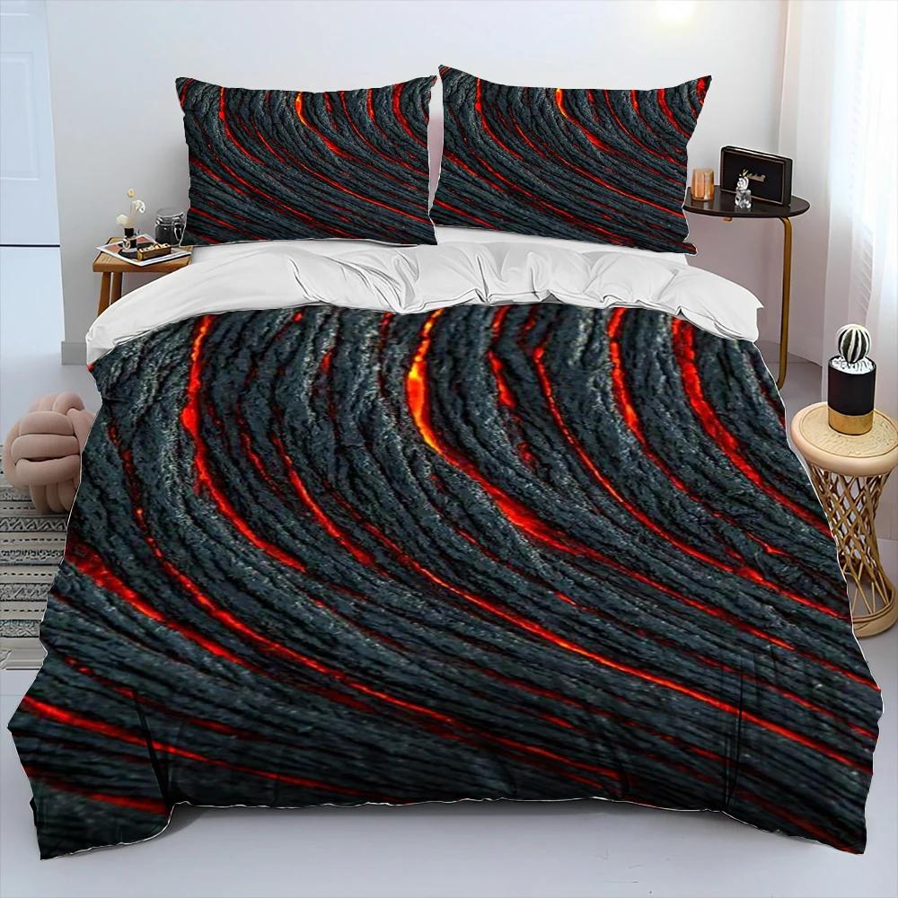 3D Volcano Lava Magma Comforter Bedding Set,Duvet Cover Bed Set Quilt Cover Pillowcase,King Queen Size Bedding Set Adult Child