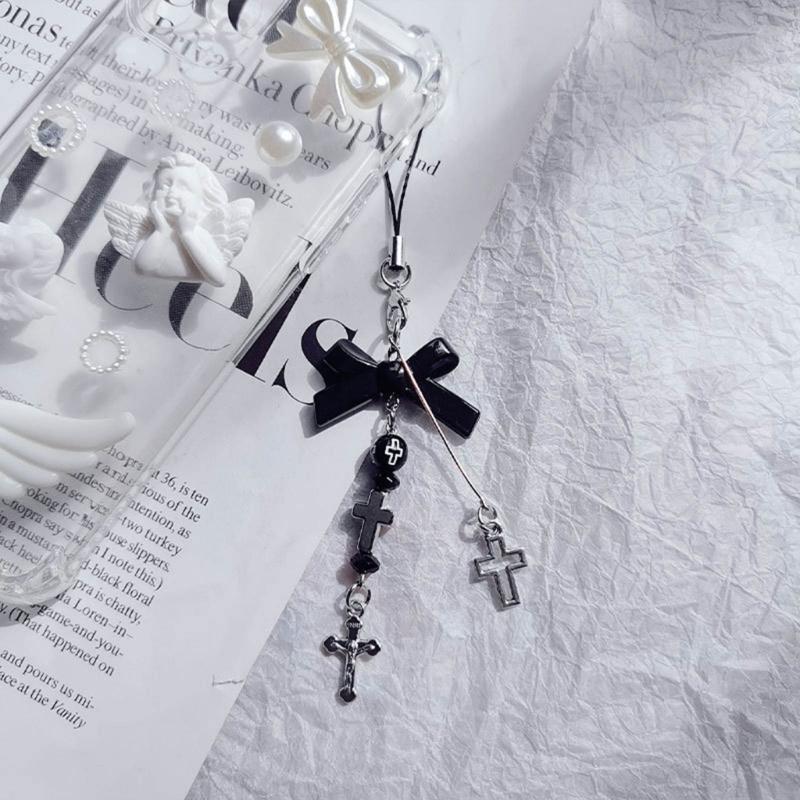 DIY Handmade Cute Phone Charm Y2K Women Halloween Spiders Pendant Bowknot Strap Lanyard Crossed Bead Cartoon Accessories