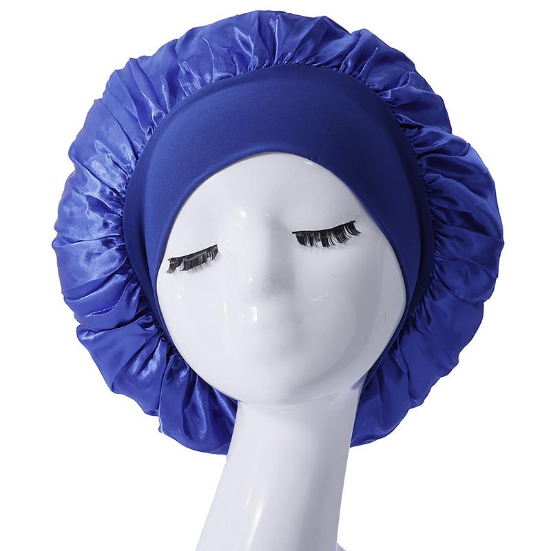 Women Satin Home Hair Shower Cap Comfortable Nightcap Casual Wide-brimmed Sleeping With Elasticated Floppy Band Cap Breathable