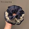 Korean Plaid Lace Four-Layer Sausage Hair Tie for Women - Lazy Style High Ponytail Hair Accessory