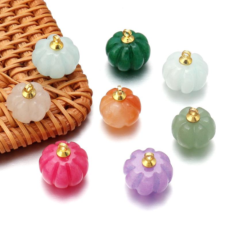 5pcs/Lot Rose Quartz Green Aventurine Natural Stone Pendant Charms for Jewelry Making Mini Cute Pumpkin Pendant DIY Bracelet