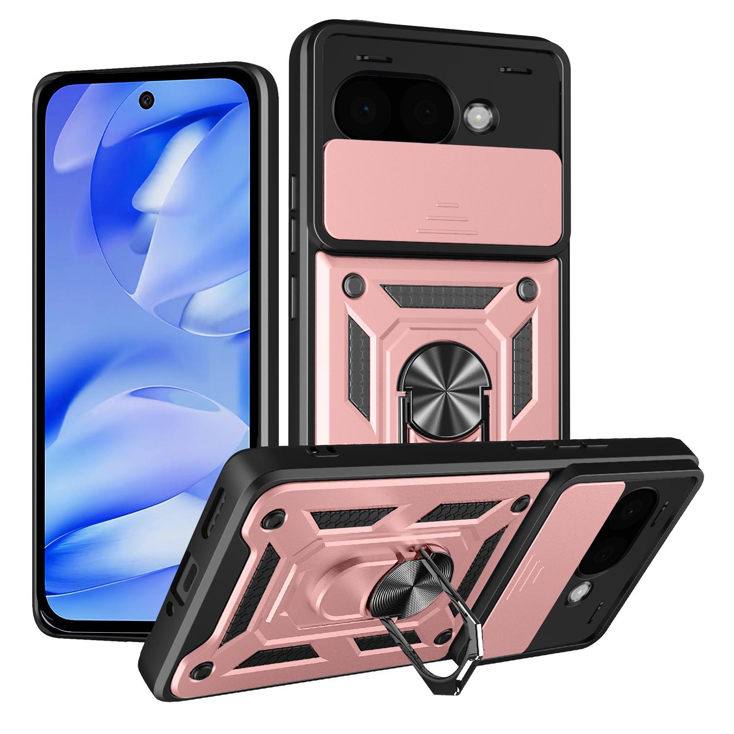 

For Google Pixel 9a Case with Slide Camera Lid PC+TPU Kickstand Phone Cover Rose Gold