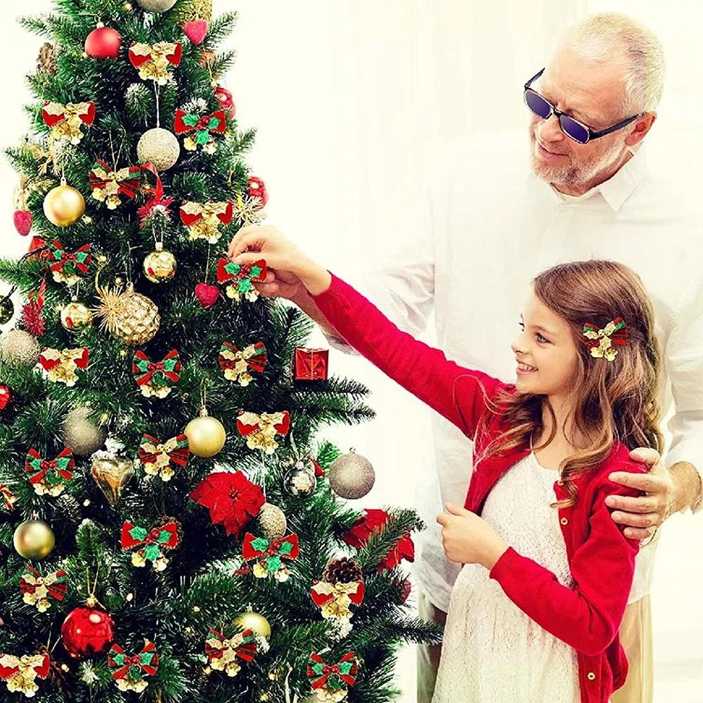 20/100PCS Christmas Bow Mini Bowknot Ornament Christmas Garland Bow Ornaments For Christmas Tree Wedding Party Decoration