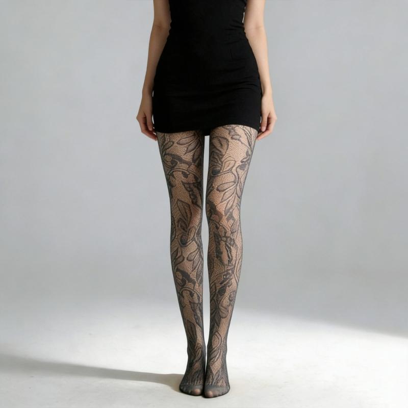 Womens Aesthetic Geometric Floral Patterned Lace Pantyhose Sheer Fishnet Tights Stockings Mesh Leggings for Casual Wear