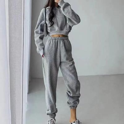Street s kapucňou krátke vreckový fleece športový sveter s vysokým pásom voľné legíny sveter dvojdielny dámsky