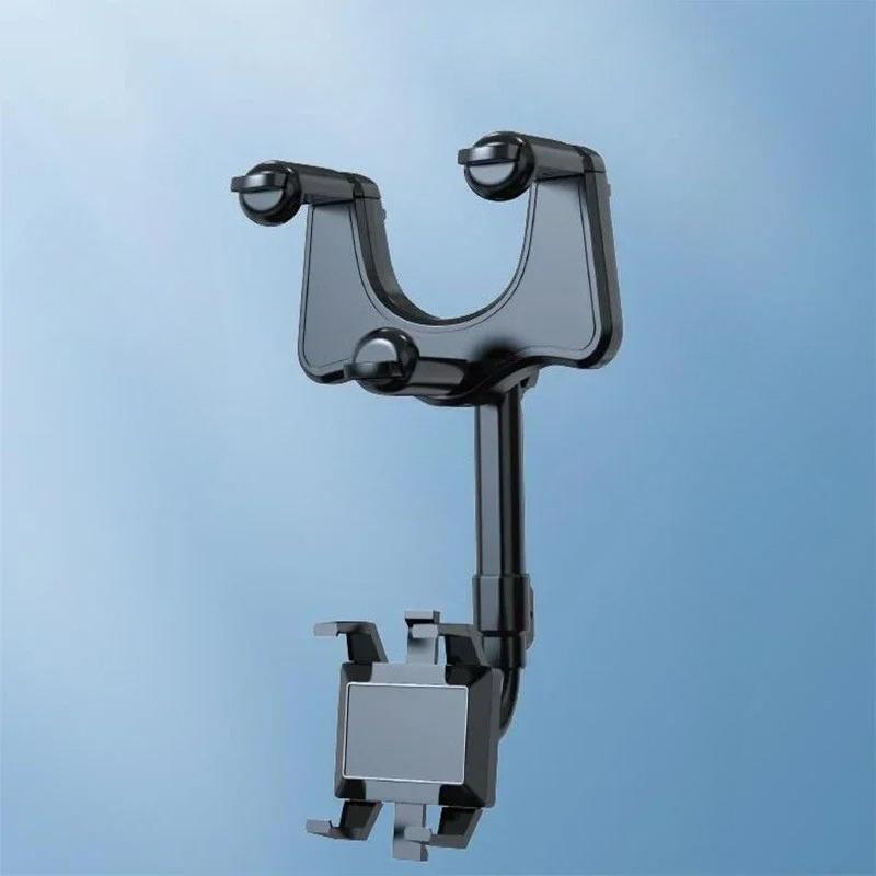 Rotatable Retractable Car Phone Holder Rearview Mirror Bracket - DVR/GPS Mobile Support with Cable