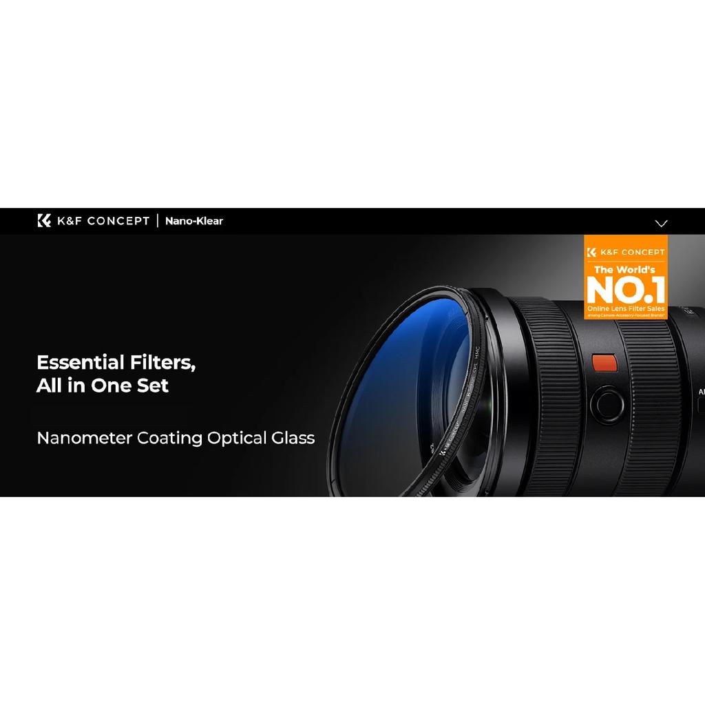 K&F CONCEPT K Series 49-82mm Filters UV/CPL/ND2-400/Black-Mist 1/4 Cap Clean Cloths Camera Lens Filter Set for Nikon Canon Leica