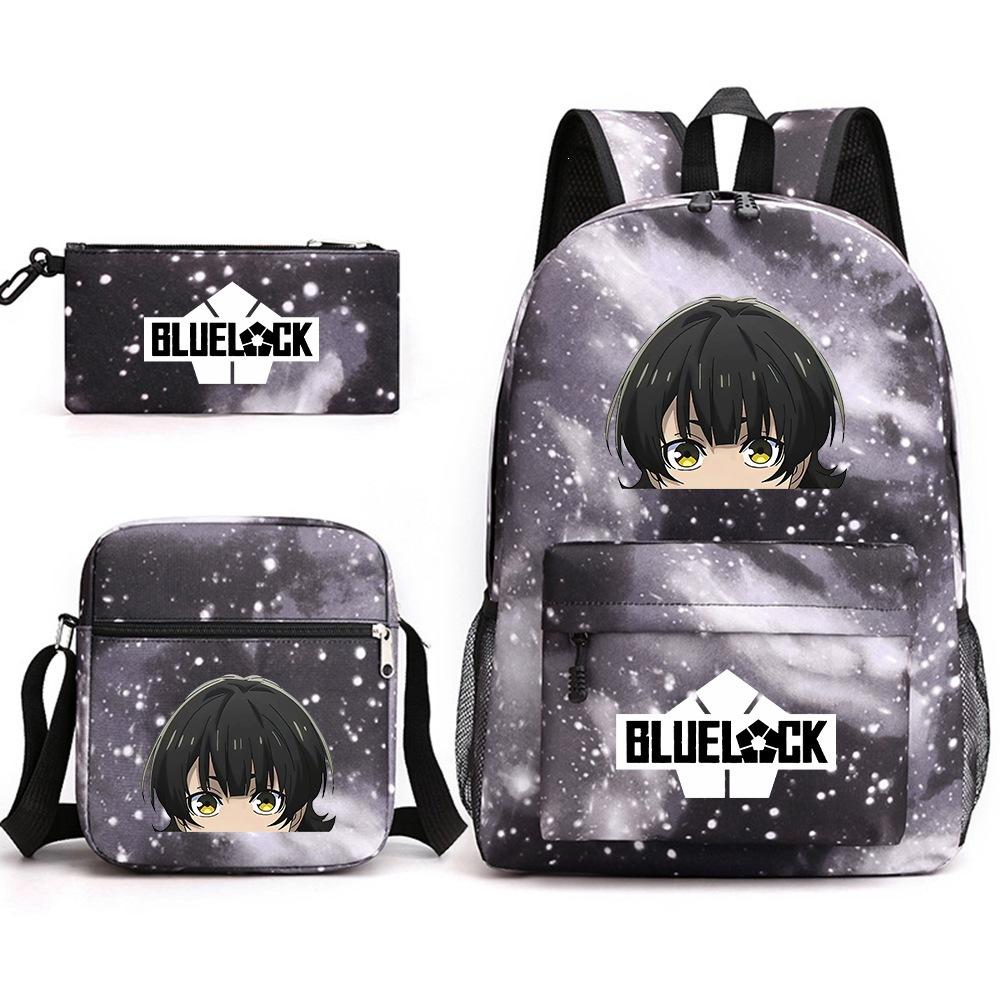 3 Piece School Backpack Set for Students Large Capacity Oxford Cloth Schoolbag with Shoulder Strap and Pencil Case