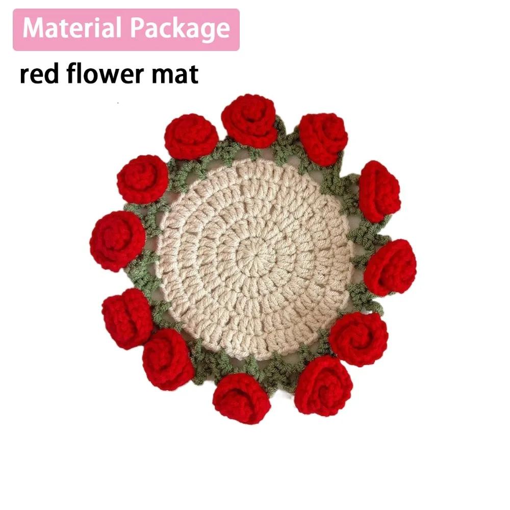 Kreatives DIY Rosenstrauß Untersetzer Handgestrickte Mini-Blumenuntersetzer Häkelblumen-Topf Heimdeko