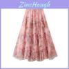Polyester Flower Print Long Skirt With Elastic Waist For Spring Fashion Womens Casual Wear