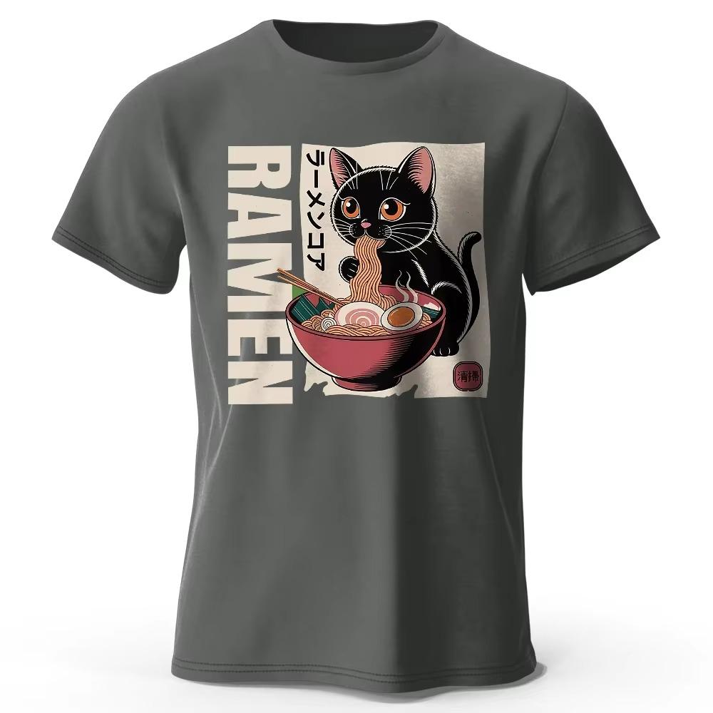 Men's Ramen Printed T-Shirt 100% Cotton Oversized Japanese Graphic Tees for Women Summer Tops Noodle Streetwear