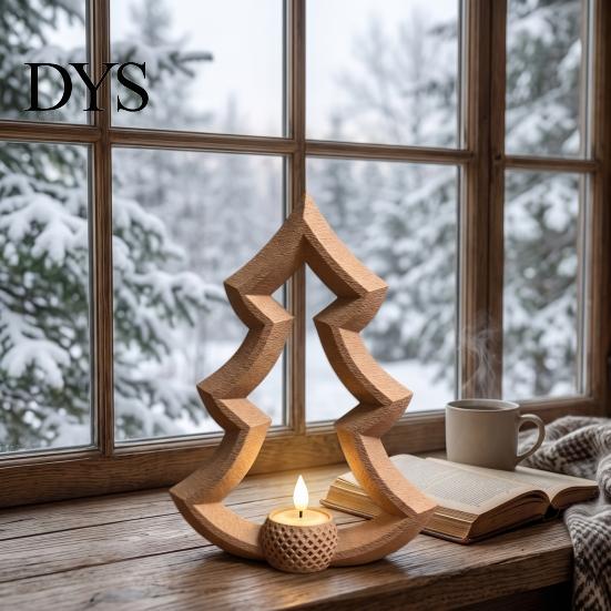 Durable Decorative Candle Base Christmas Tree Tea Light Holder, 3D Printed Hollow Wood Tealight Holder Tabletop Ornament for Holiday Party Home Decor,