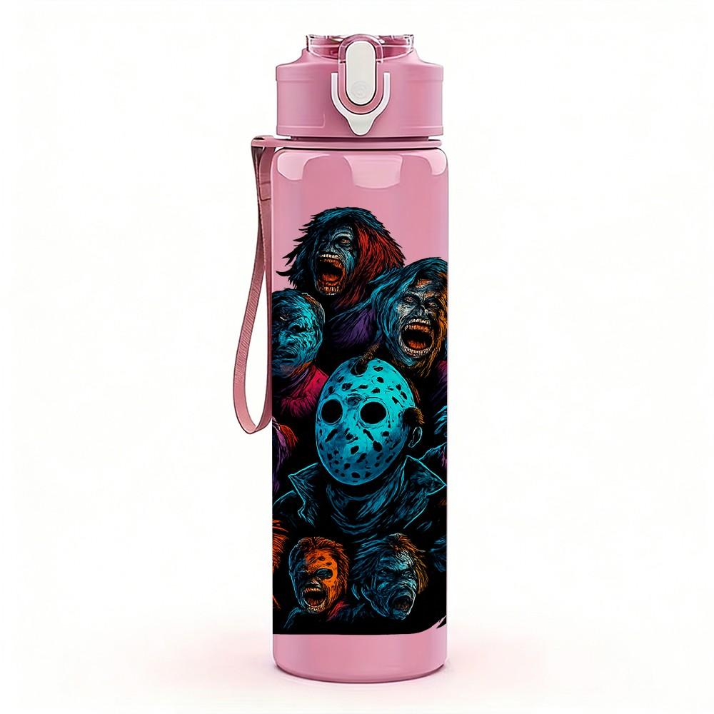1PC Colorful Skull Cluster Art 750ml Color Plastic Sports Water Bottle Leakproof Flip Straw Lid Suitable for Sports Office Home Use