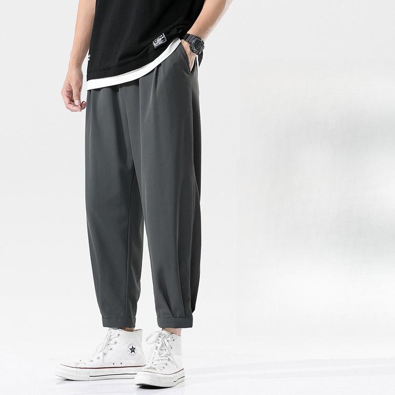 Large-sized Casual Pants, Thin Ice Silk Pants, Men's Korean-style Loose Straight-leg Drape Dress Pants, Men's Fat Nine-inch Pants
