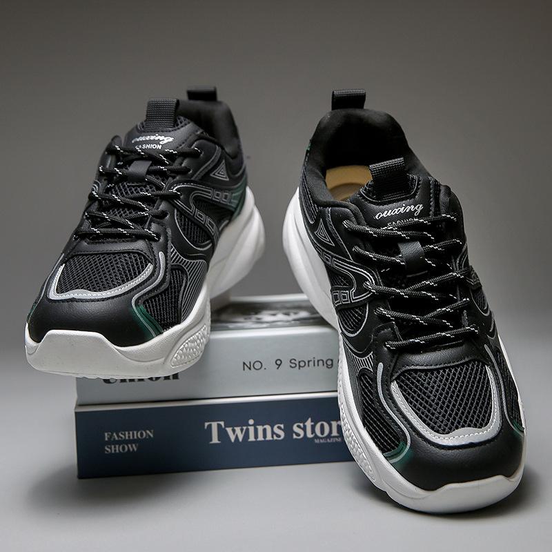 Men's Chunky Platform Sneakers Non-Slip Breathable Lace-Up Walking Shoes for Male Comfortable Casual Faux Leather Running Workout Tennis Sneakers